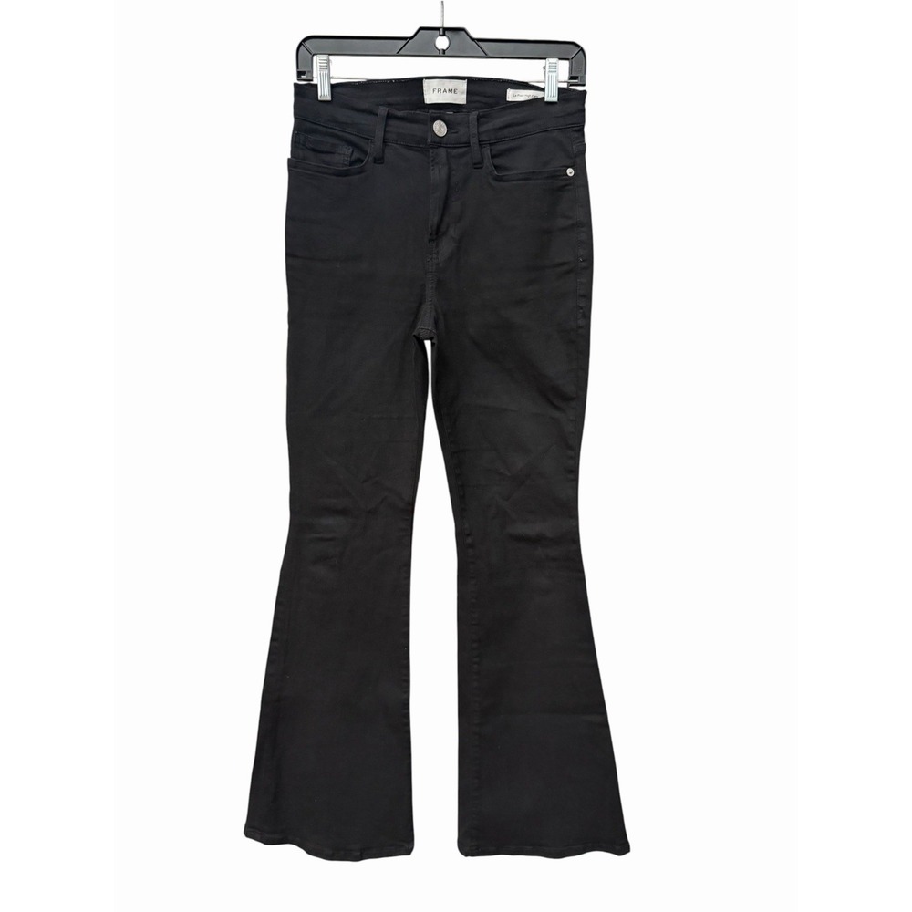 FRAME Jeans Womens Sz 29 Le Pixie High Flare Black High Rise Denim Stretch C10-8